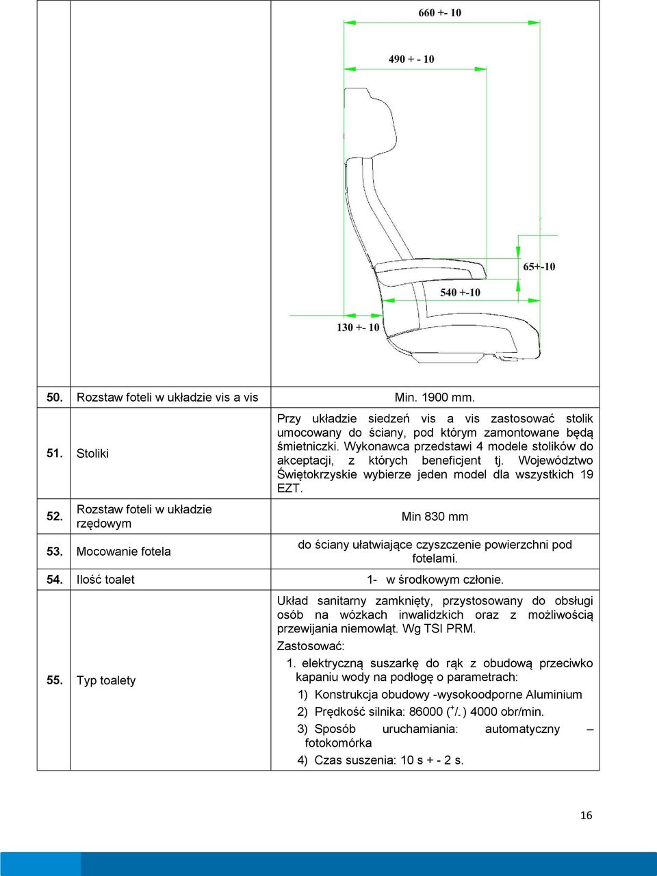 Wykonawca przedstawi 4 modele stolików do akceptacji, z których beneficjent tj. Województwo Świętokrzyskie wybierze jeden model dla wszystkich 19 EZT.