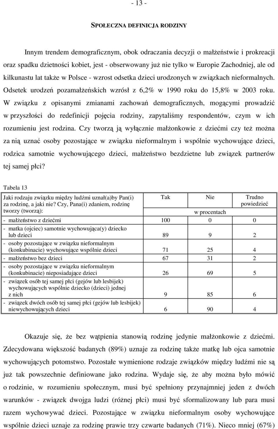 W związku z opisanymi zmianami zachowań demograficznych, mogącymi prowadzić w przyszłości do redefinicji pojęcia rodziny, zapytaliśmy respondentów, czym w ich rozumieniu jest rodzina.