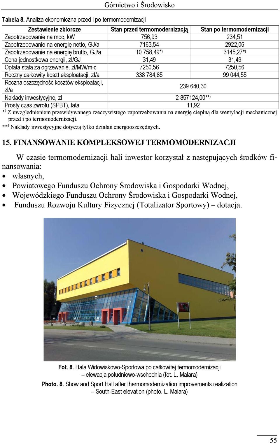 GJ/a 7163,54 2922,06 Zapotrzebowanie na energię brutto, GJ/a 10 758,49* ) 3145,27* ) Cena jednostkowa energii, zł/gj 31,49 31,49 Opłata stała za ogrzewanie, zł/mw/m-c 7250,56 7250,56 Roczny całkowity