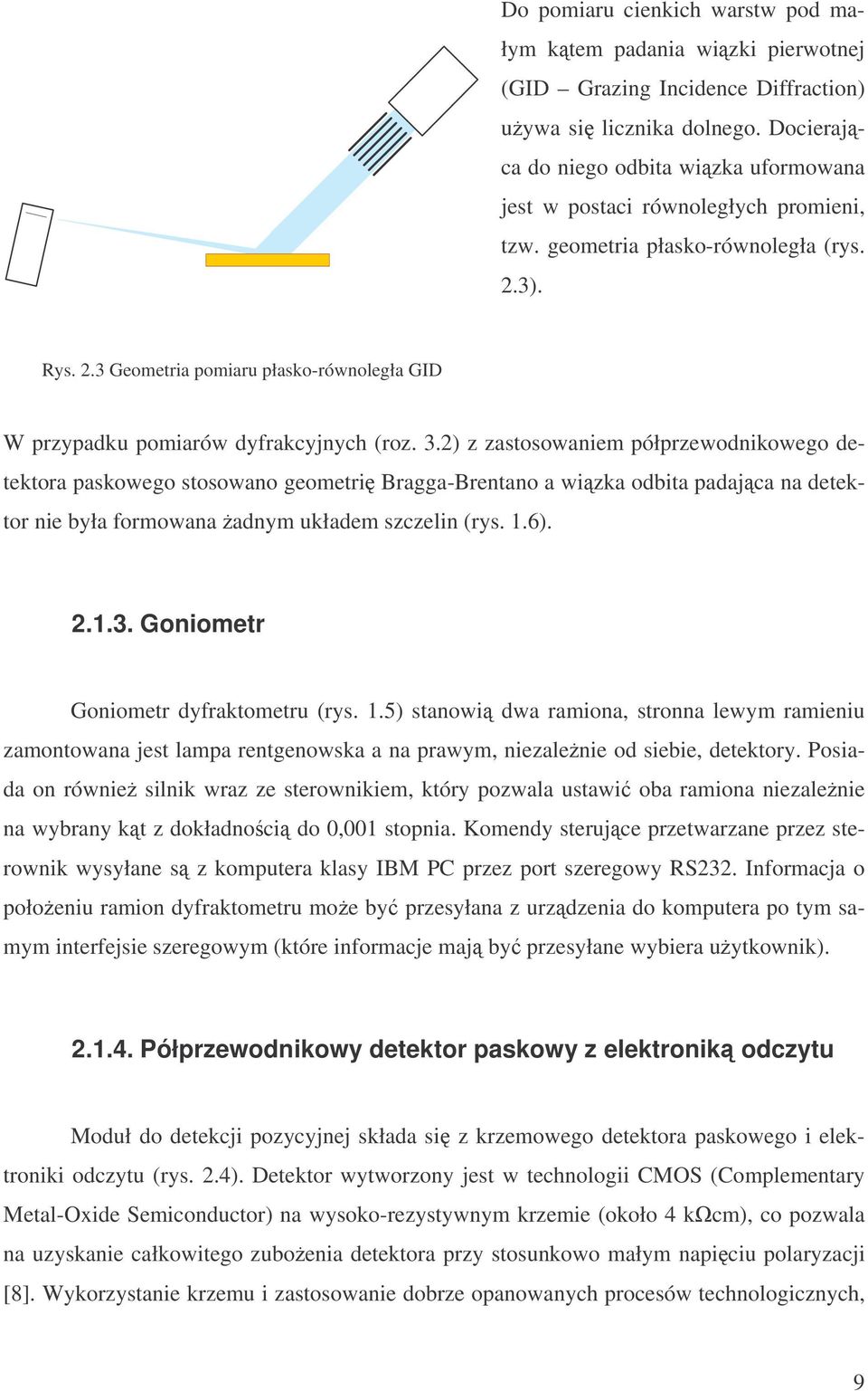 3). Rys. 2.3 Geometria pomiaru płasko-równoległa GID W przypadku pomiarów dyfrakcyjnych (roz. 3.