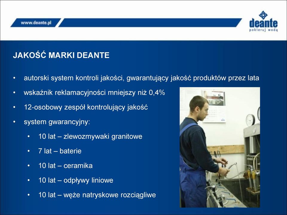 zespół kontrolujący jakość system gwarancyjny: 10 lat zlewozmywaki granitowe 7