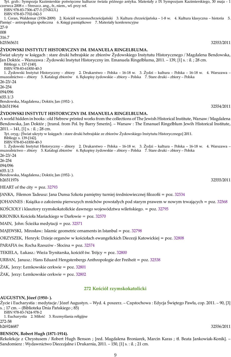 Pamięć antropologia społeczna 6. Księgi pamiątkowe 7. Materiały konferencyjne 27-9 008 316.7 b25565631 32553/2011 ŻYDOWSKI INSTYTUT HISTORYCZNY IM. EMANUELA RINGELBLUMA.