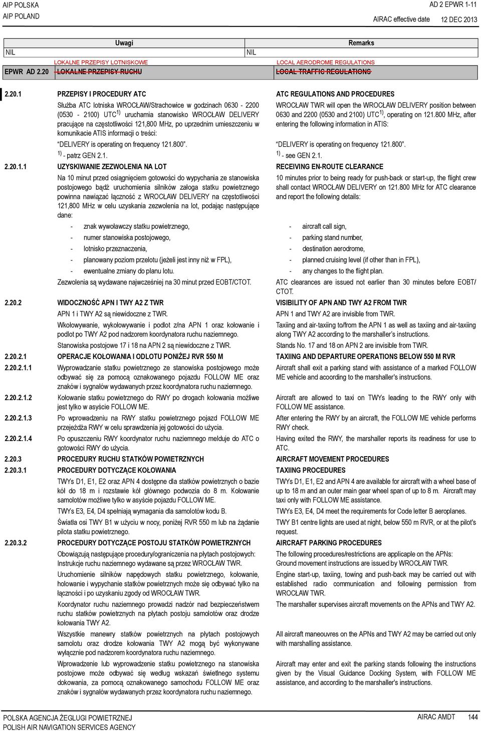 LOKALNE PRZEPISY RUCHU LOCAL TRAFFIC REGULATIONS 2.20.