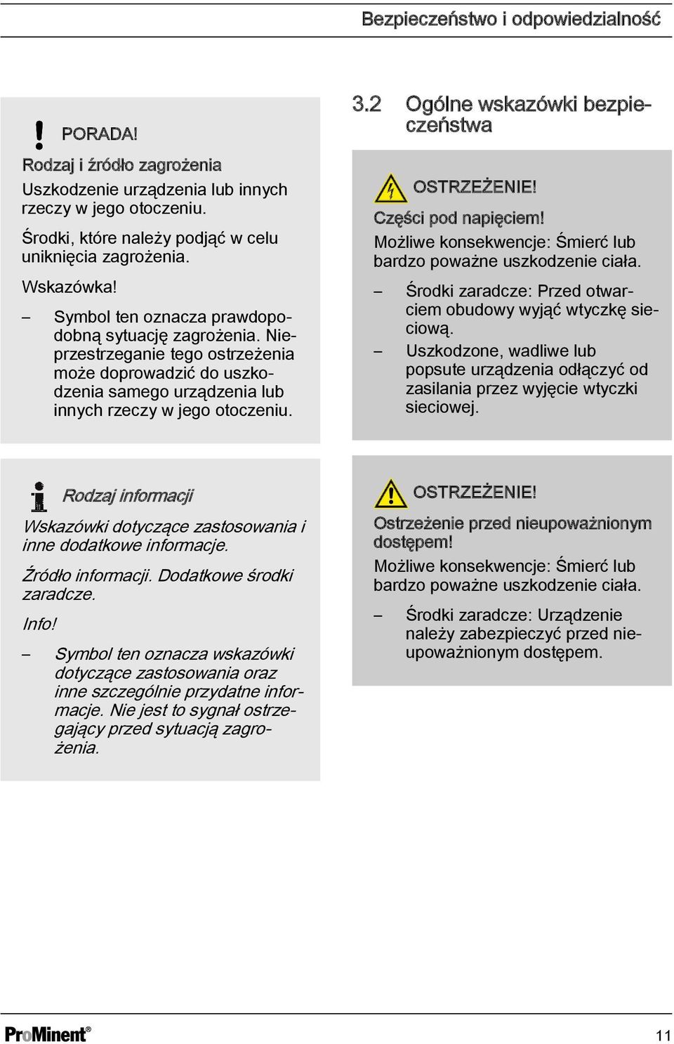 2 Ogólne wskazówki bezpieczeństwa OSTRZEŻENIE! Części pod napięciem! Możliwe konsekwencje: Śmierć lub bardzo poważne uszkodzenie ciała. Środki zaradcze: Przed otwarciem obudowy wyjąć wtyczkę sieciową.