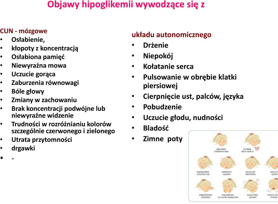 rozróżnianiu kolorów szczególnie czerwonego i zielonego Utrata przytomności drgawki - układu autonomicznego Drżenie Niepokój