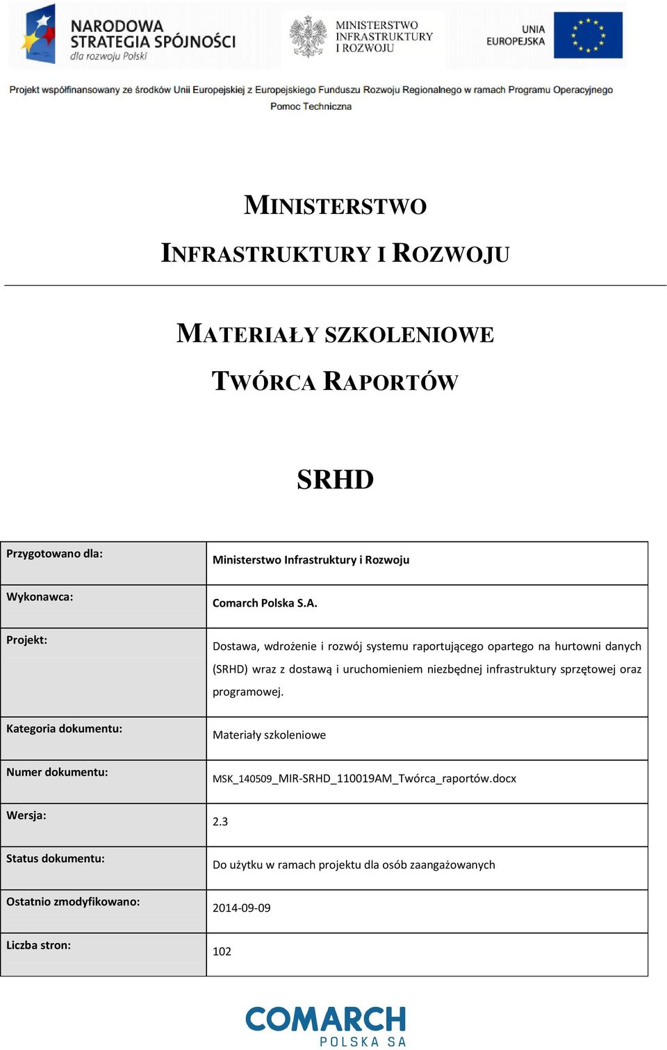 Projekt: Dostawa, wdrożenie i rozwój systemu raportującego opartego na hurtowni danych (SRHD) wraz z dostawą i uruchomieniem niezbędnej