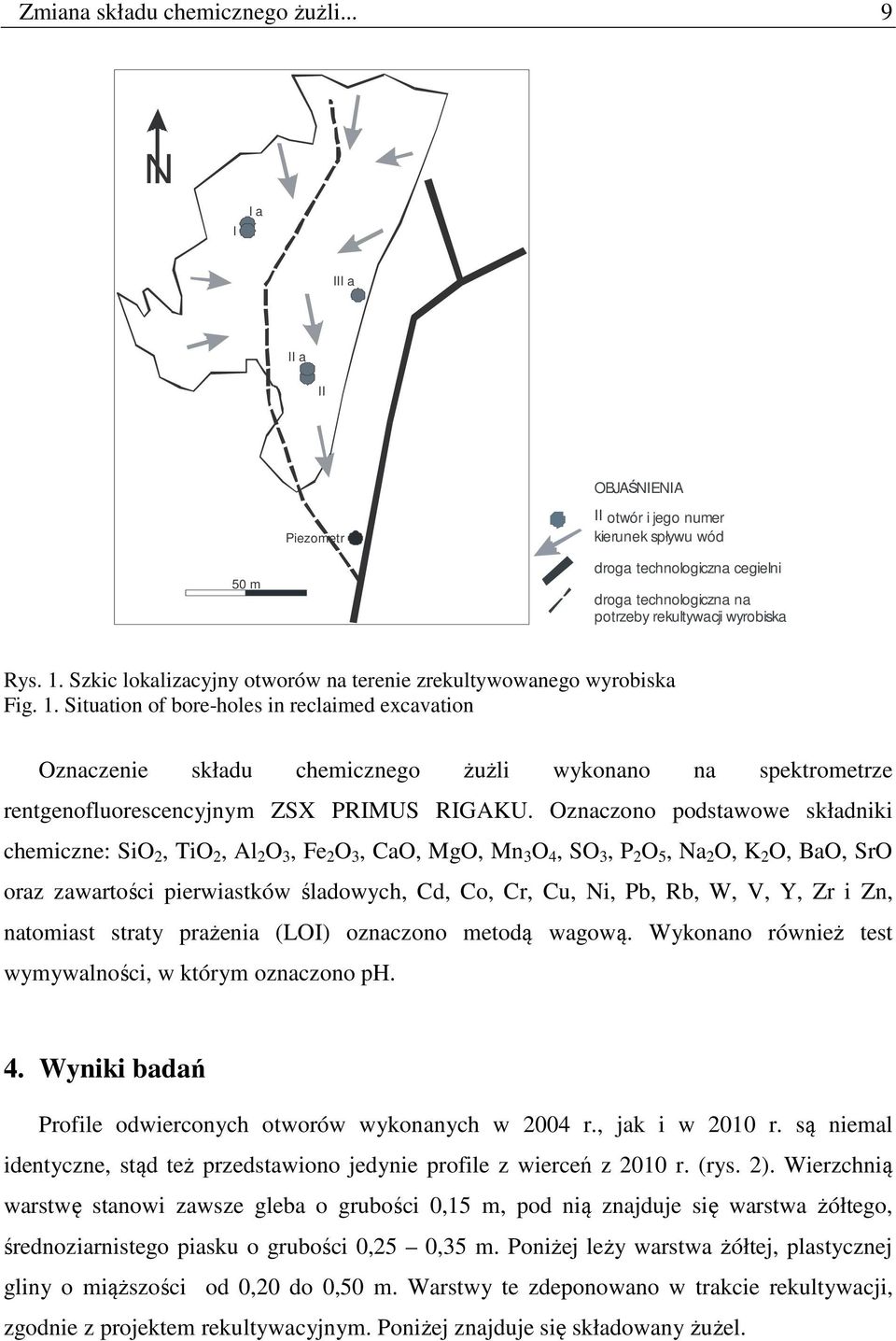 Szkic lokalizacyjny otworów na terenie zrekultywowanego wyrobiska Fig. 1.