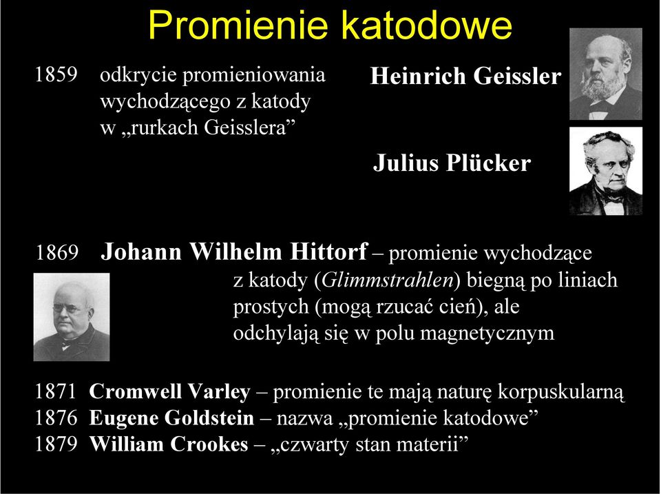 prostych (mogą rzucać cień), ale odchylają się w polu magnetycznym 1871 Cromwell Varley promienie te mają