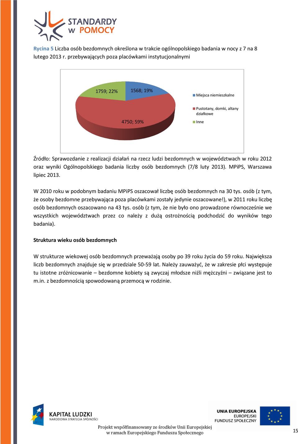 bezdomnych w województwach w roku 2012 oraz wyniki Ogólnopolskiego badania liczby osób bezdomnych (7/8 luty 2013). MPiPS, Warszawa lipiec 2013.