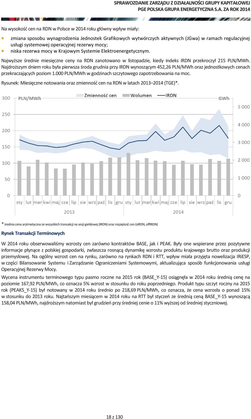 Najdroższym dniem roku była pierwsza środa grudnia przy IRDN wynoszącym 452,26 PLN/MWh oraz jednostkowych cenach przekraczających poziom 1.000 PLN/MWh w godzinach szczytowego zapotrzebowania na moc.