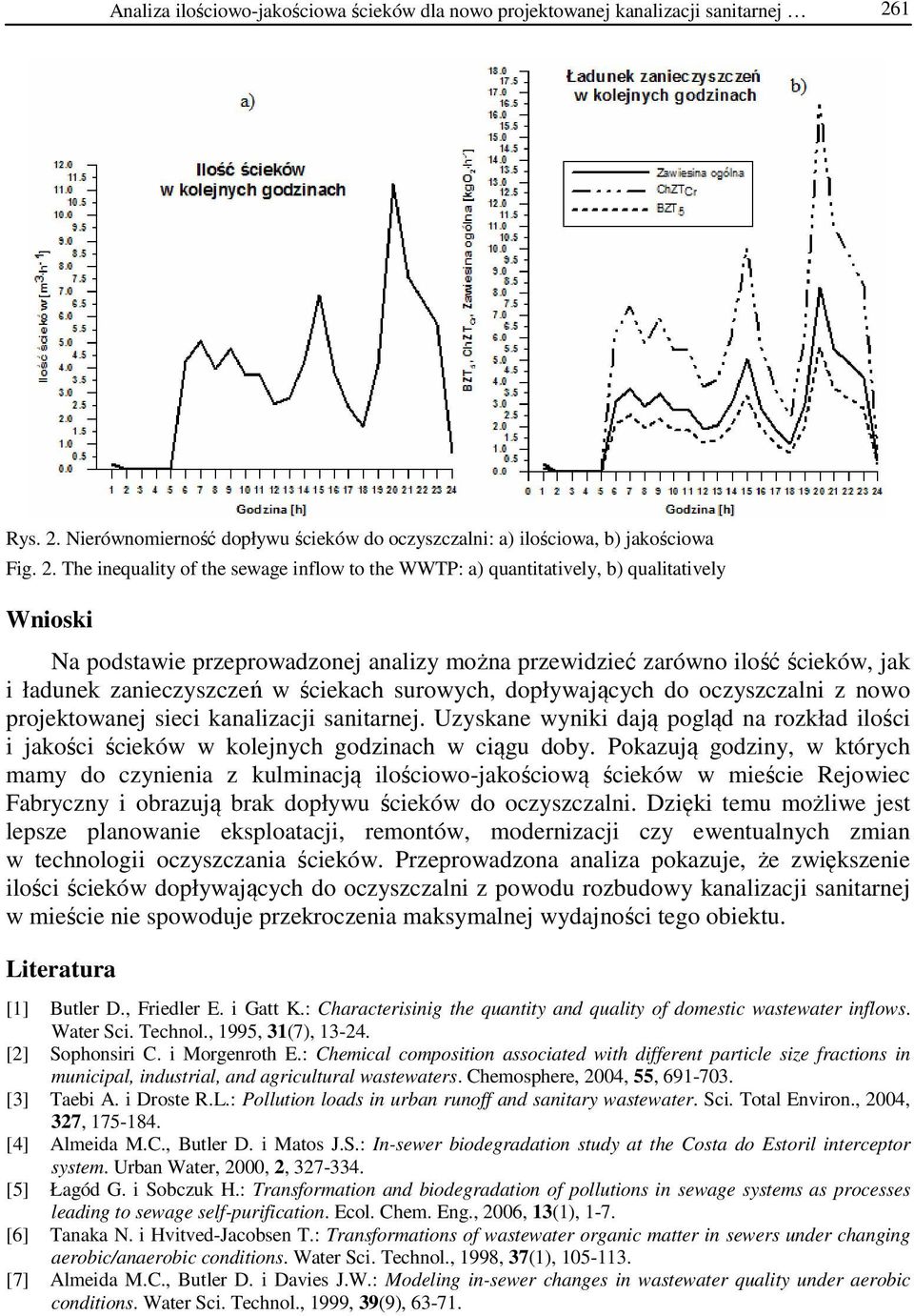 Nierównomierność dopływu ścieków do oczyszczalni: a) ilościowa, b) jakościowa Fig. 2.