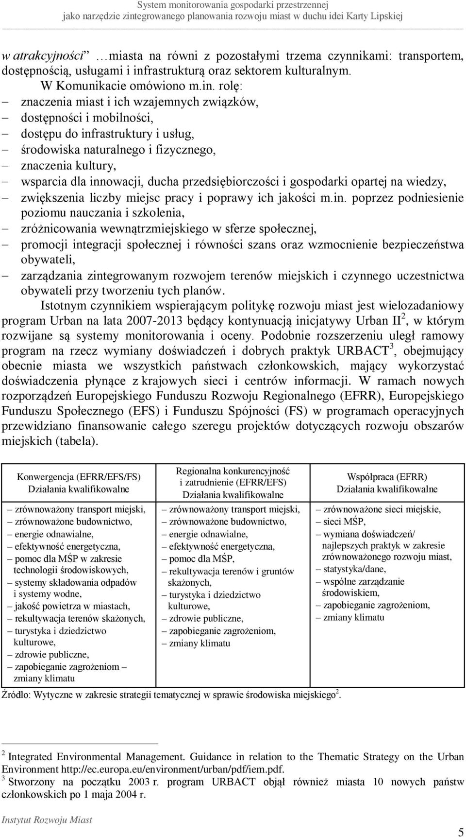 rolę: znaczenia miast i ich wzajemnych związków, dostępności i mobilności, dostępu do infrastruktury i usług, środowiska naturalnego i fizycznego, znaczenia kultury, wsparcia dla innowacji, ducha