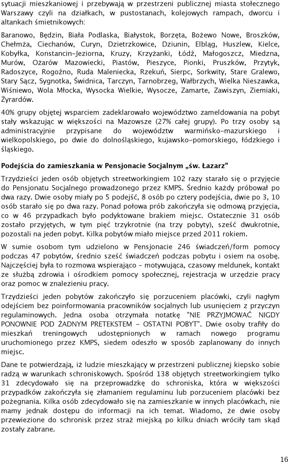 Małogoszcz, Miedzna, Murów, Ożarów Mazowiecki, Piastów, Pieszyce, Pionki, Pruszków, Przytyk, Radoszyce, Rogoźno, Ruda Maleniecka, Rzekuń, Sierpc, Sorkwity, Stare Gralewo, Stary Sącz, Sygnotka,