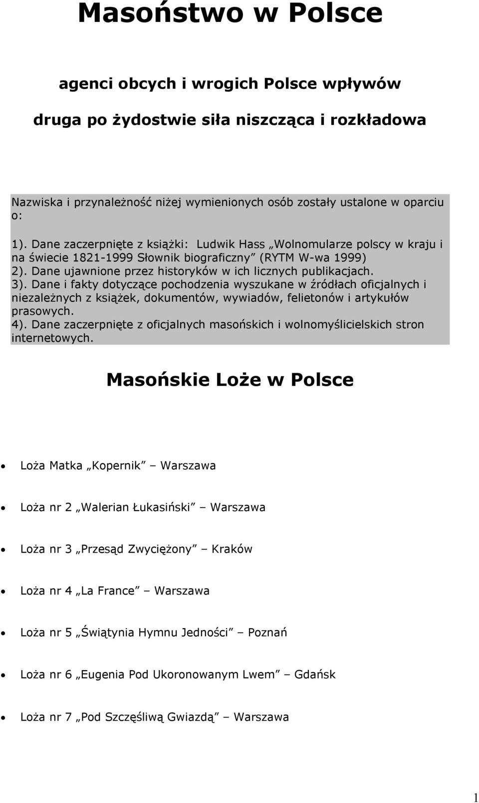 Dane i fakty dotyczące pochodzenia wyszukane w źródłach oficjalnych i niezależnych z książek, dokumentów, wywiadów, felietonów i artykułów prasowych. 4).