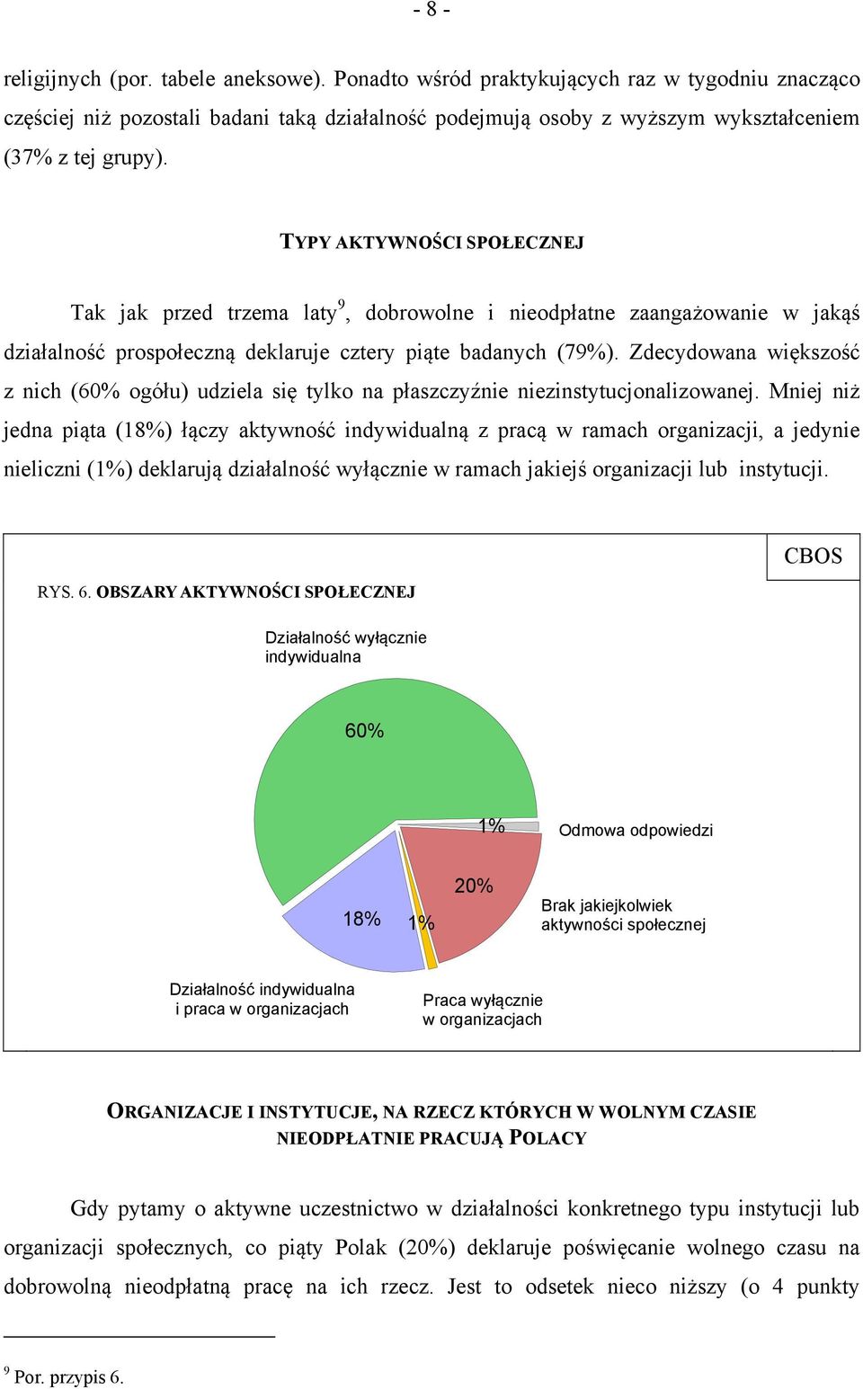 TYPY AKTYWNOŚCI SPOŁECZNEJ Tak jak przed trzema laty 9, dobrowolne i nieodpłatne zaangażowanie w jakąś działalność prospołeczną deklaruje cztery piąte badanych (79%).