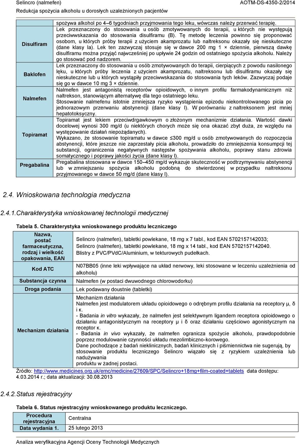 Tę metodę leczenia powinno się proponować osobom, u których próby terapii z użyciem akamprozatu lub naltreksonu okazały się nieskuteczne (dane klasy Ia).