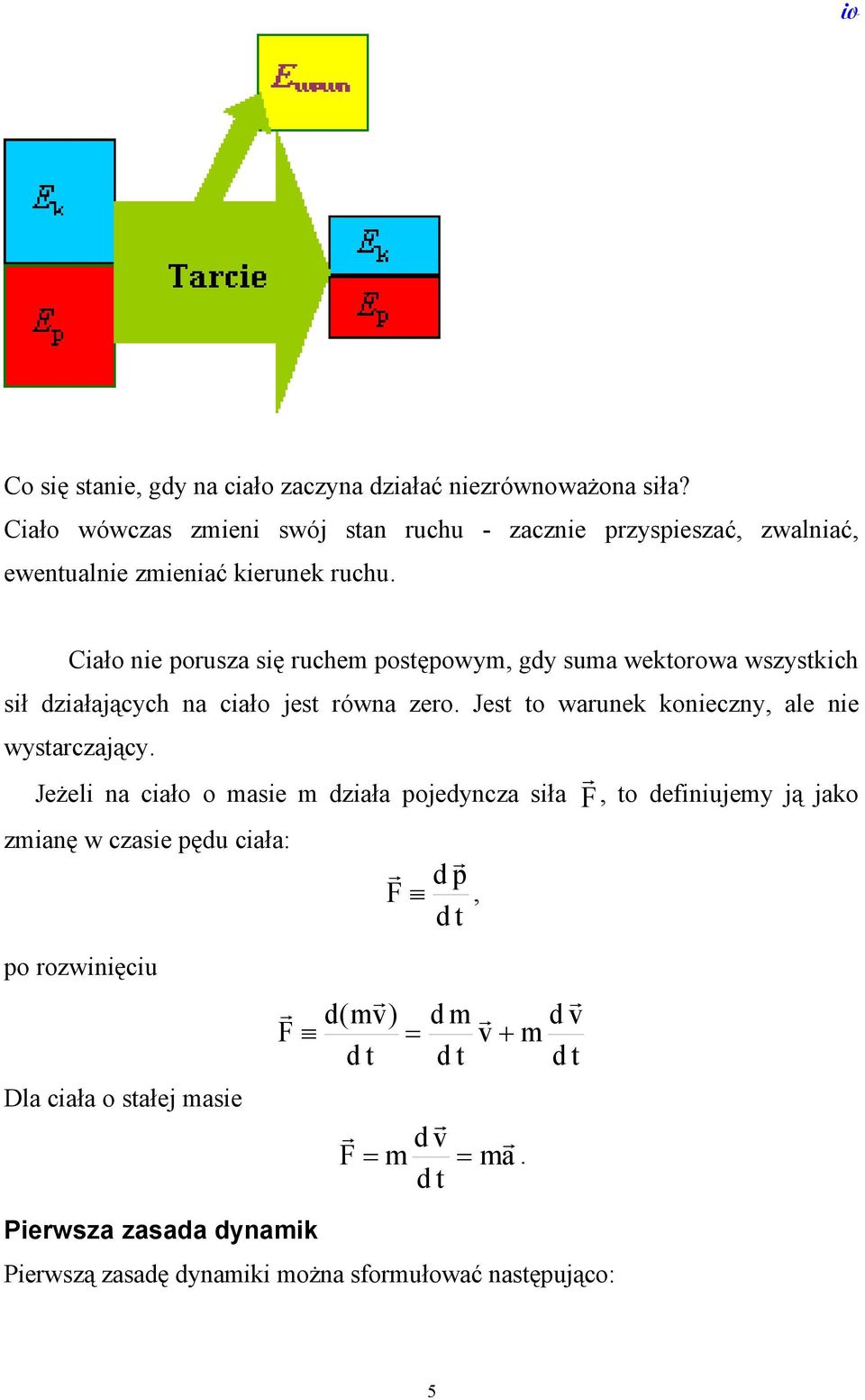 Ciało nie porusza się ruchem postępowym, gdy suma wektorowa wszystkich sił działających na ciało jest równa zero.