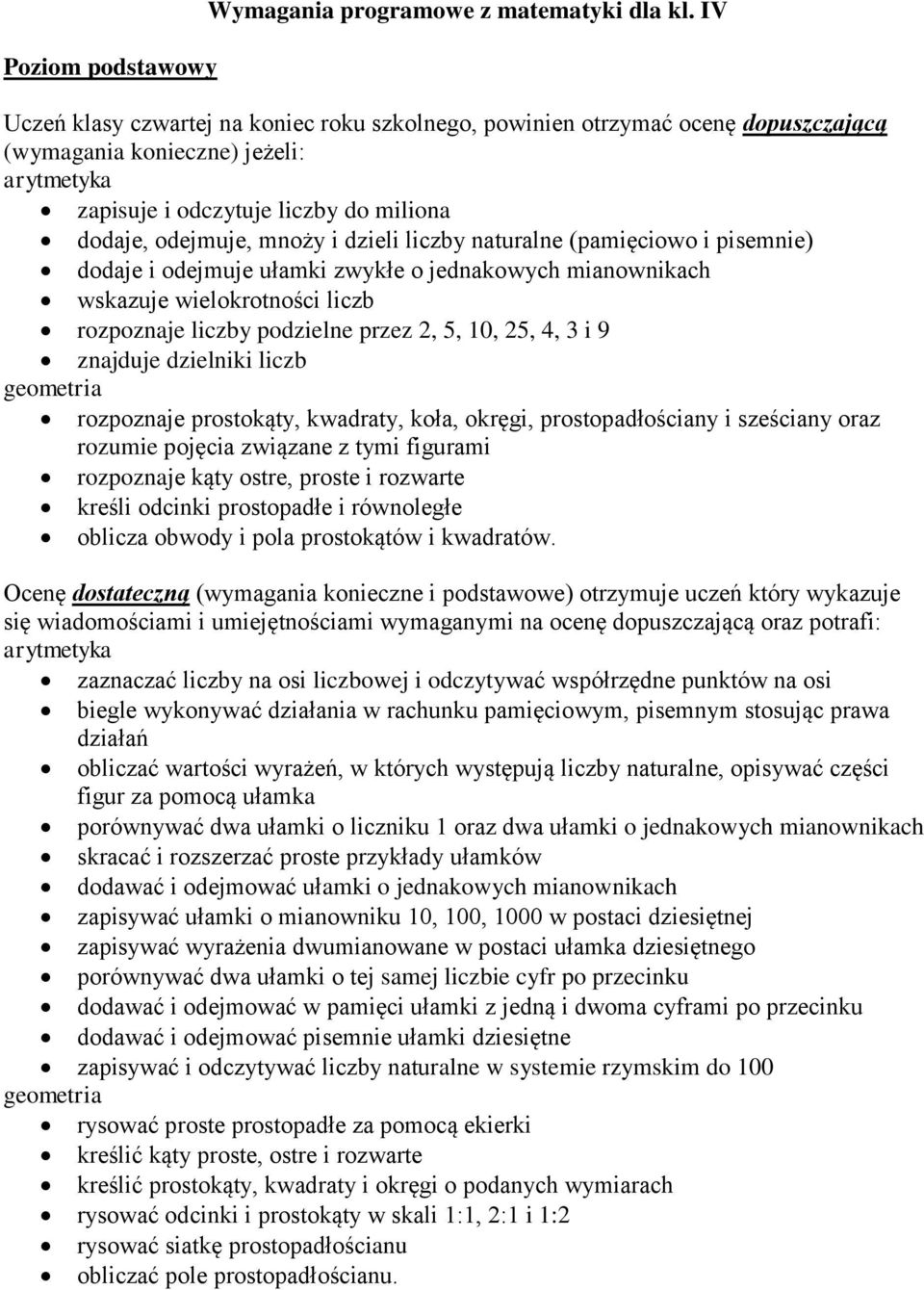 naturalne (pamięciowo i pisemnie) dodaje i odejmuje ułamki zwykłe o jednakowych mianownikach wskazuje wielokrotności liczb rozpoznaje liczby podzielne przez 2, 5, 10, 25, 4, 3 i 9 znajduje dzielniki