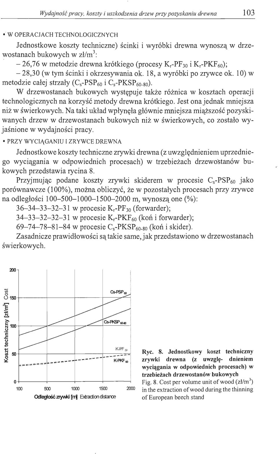 - 26,76 w metodzie drewna krótkiego (procesy Kr-PF30 i K r -PKF60); - 28,30 (w tym ścinki i okrzesywania ok. 18, a wyróbki po zrywce ok. 10) w metodzie całej strzały (Cs-PSP60 i Cs-PKSP60-80).