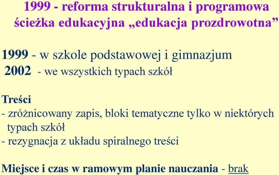 szkół Treści - zróżnicowany zapis, bloki tematyczne tylko w niektórych typach