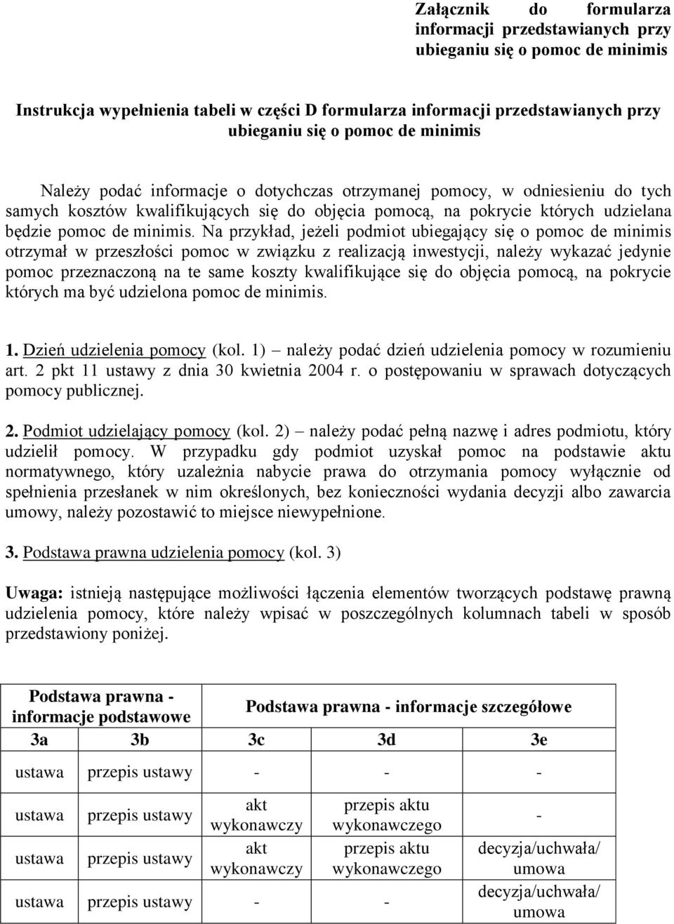 Na przykład, jeżeli podmiot ubiegający się o pomoc de minimis otrzymał w przeszłości pomoc w związku z realizacją inwestycji, należy wykazać jedynie pomoc przeznaczoną na te same koszty kwalifikujące