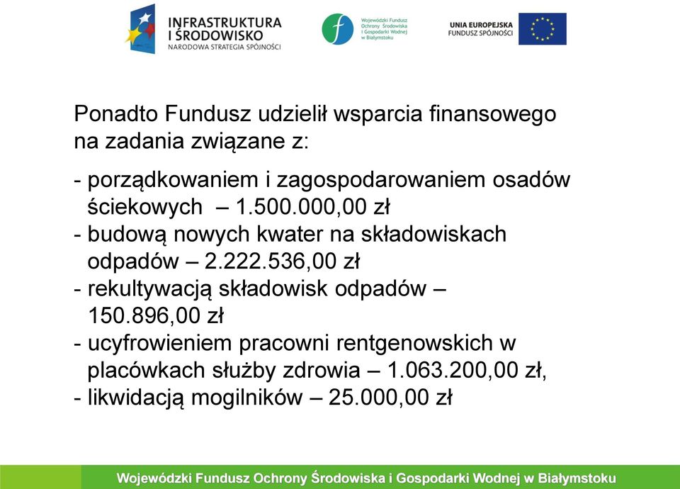 000,00 zł - budową nowych kwater na składowiskach odpadów 2.222.