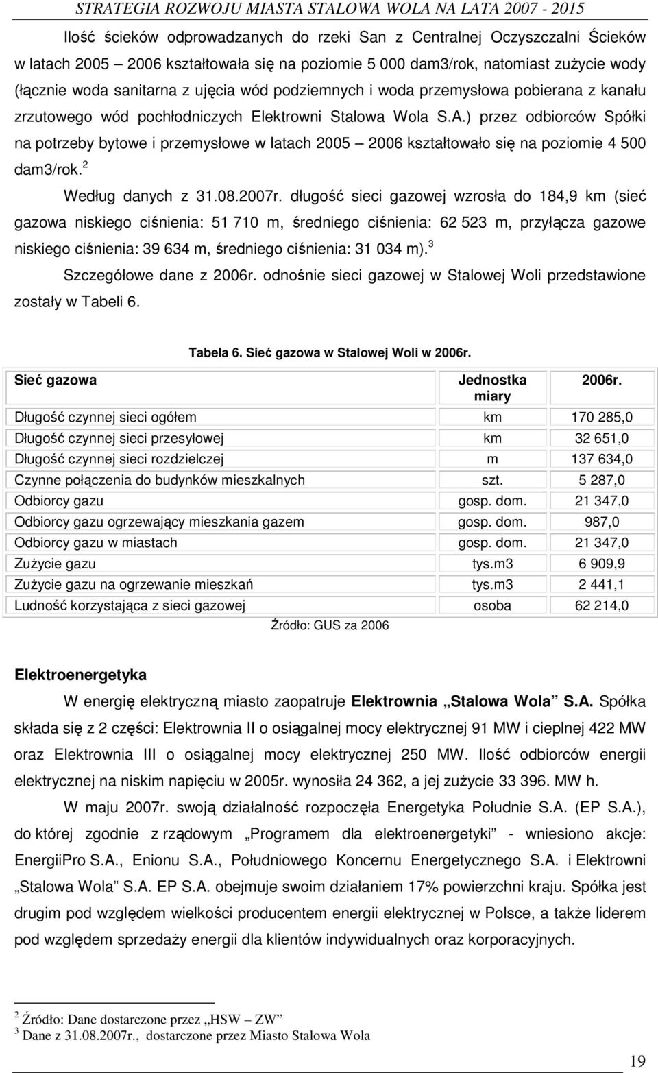 ) przez odbiorców Spółki na potrzeby bytowe i przemysłowe w latach 2005 2006 kształtowało się na poziomie 4 500 dam3/rok. 2 Według danych z 31.08.2007r.