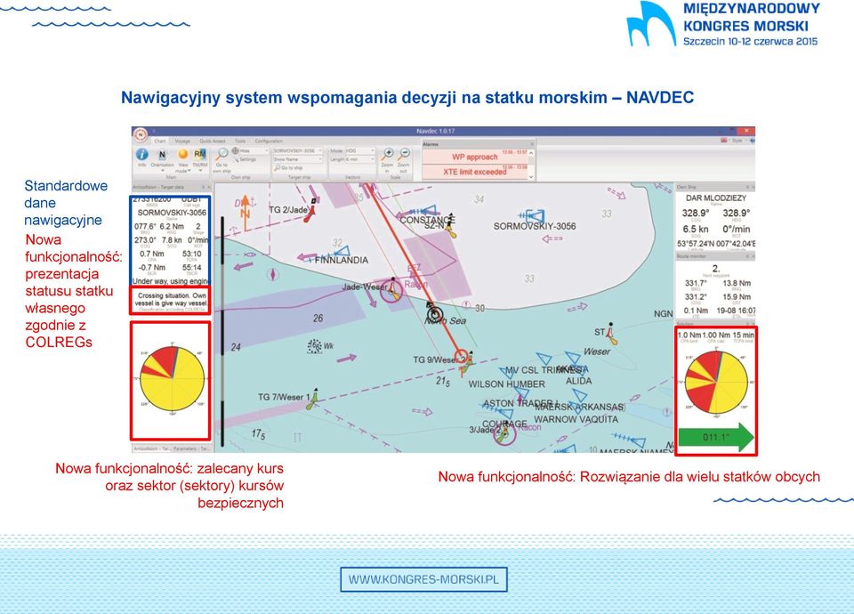 zgodnie z COLREGs Nowa funkcjonalność: zalecany kurs oraz sektor (sektory)