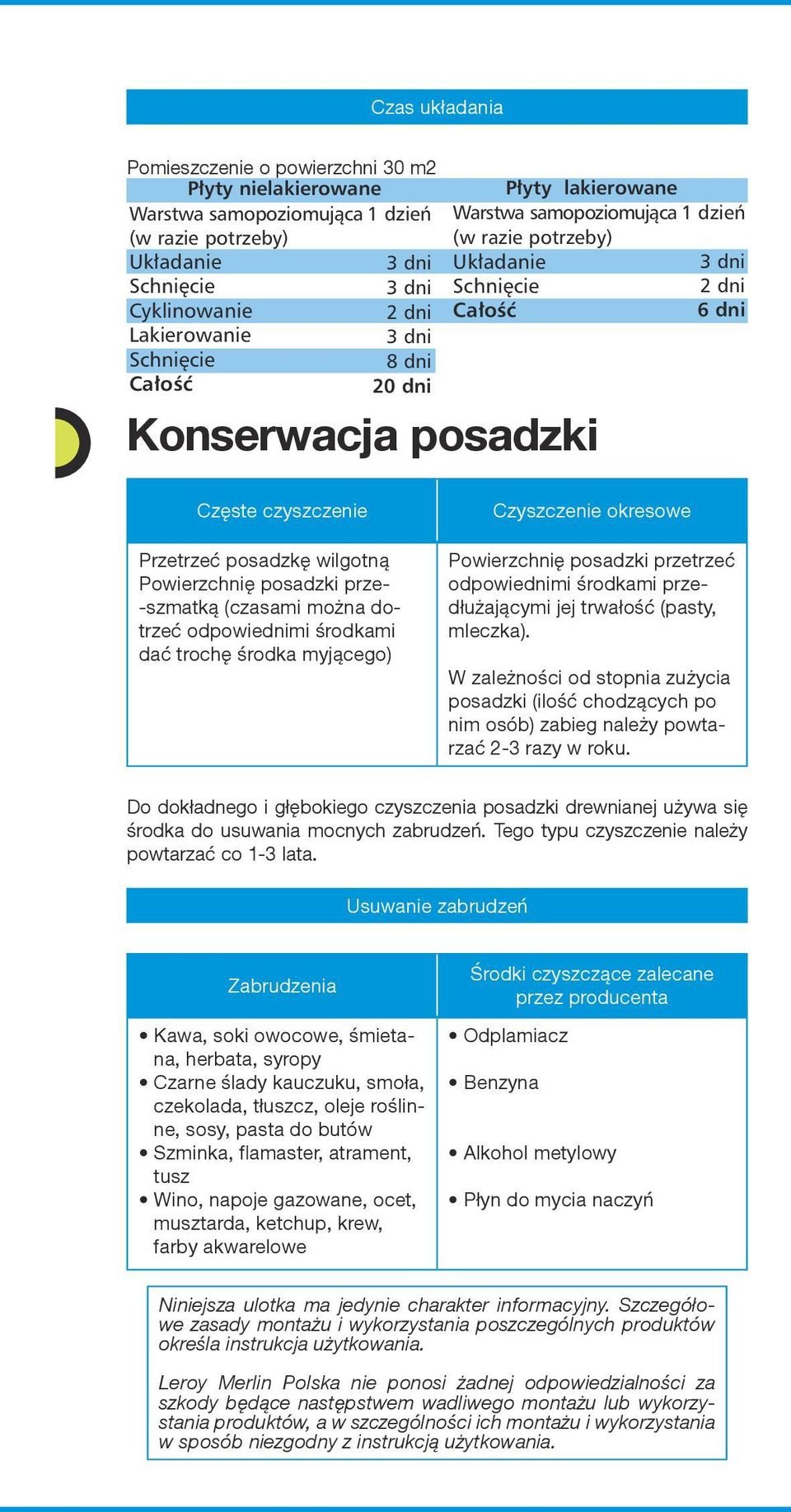 wilgotną Powierzchnię posadzki prze- -szmatką (czasami można dotrzeć odpowiednimi środkami dać trochę środka myjącego) Czyszczenie okresowe Powierzchnię posadzki przetrzeć odpowiednimi środkami