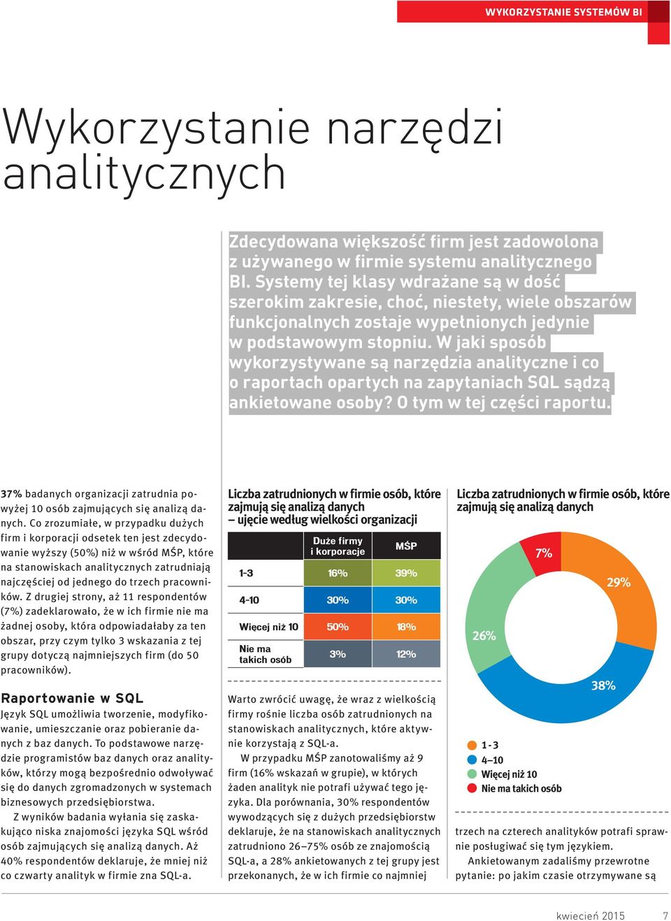 W jaki sposób wykorzystywane są narzędzia analityczne i co o raportach opartych na zapytaniach SQL sądzą ankietowane osoby? O tym w tej części raportu.