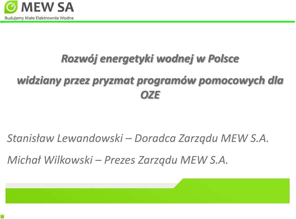 Stanisław Lewandowski Doradca Zarządu MEW S.