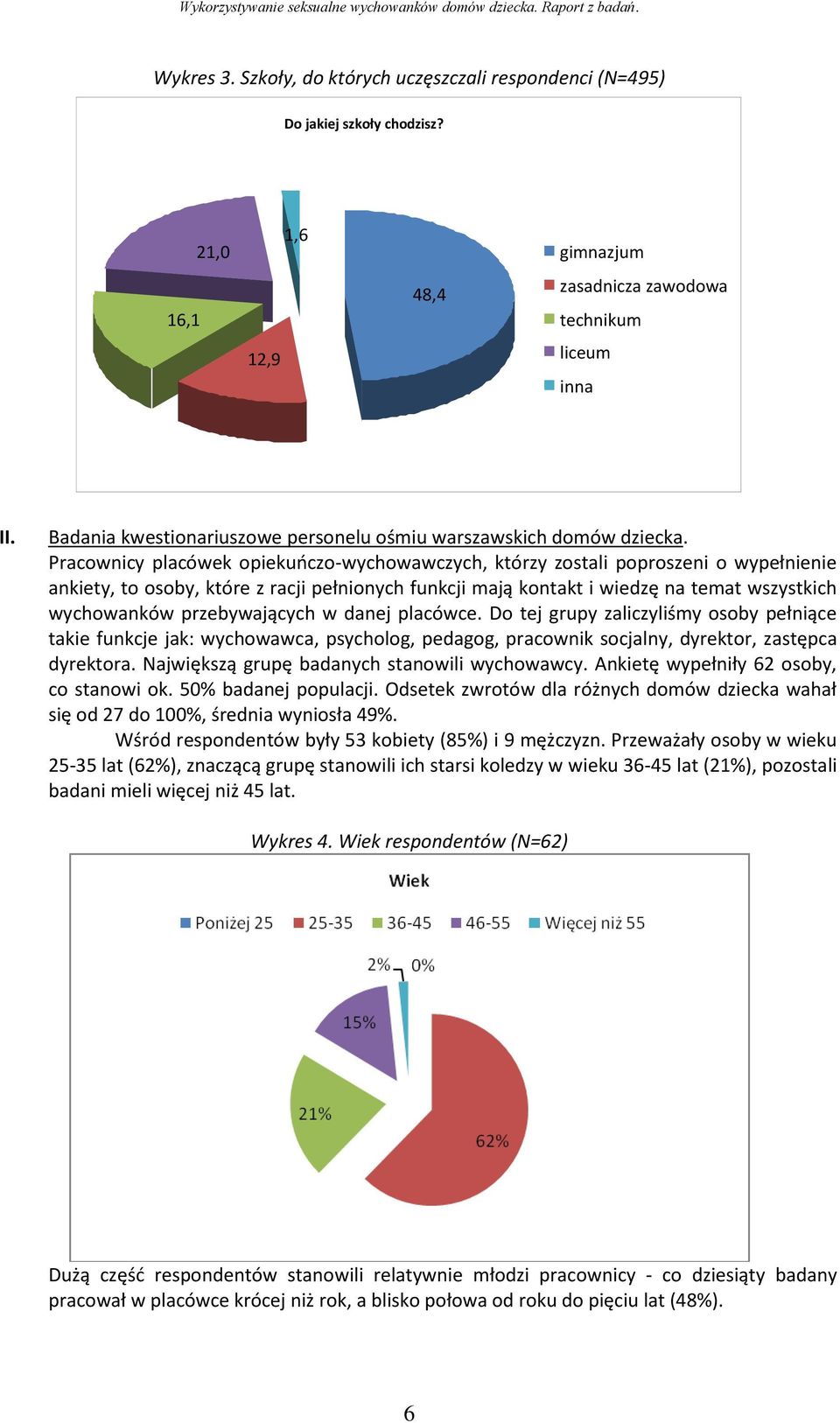 Pracownicy placówek opiekuoczo-wychowawczych, którzy zostali poproszeni o wypełnienie ankiety, to osoby, które z racji pełnionych funkcji mają kontakt i wiedzę na temat wszystkich wychowanków