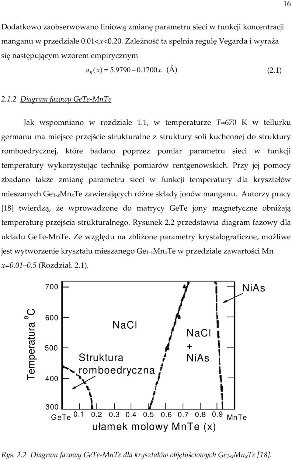 1, w temperaturze T 67 K w tellurku germanu ma miejsce przejście strukturalne z struktury soli kuchennej do struktury romboedrycznej, które badano poprzez pomiar parametru sieci w funkcji temperatury