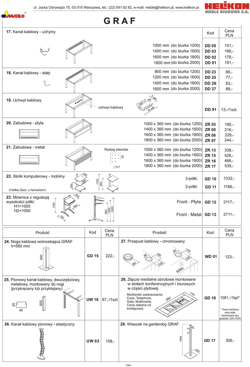 20. Zabudowa - p³yta x 360 mm (do biurka ) 1400 x 360 mm (do biurka 1) 1 x 360 mm (do biurka 1) 1 x 360 mm (do biurka ) ZR 03 ZR 05 ZR 06 ZR 07 190,- 216,- 229,- 244,- 21.