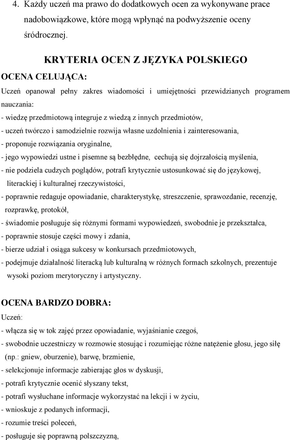 przedmiotów, - uczeń twórczo i samodzielnie rozwija własne uzdolnienia i zainteresowania, - proponuje rozwiązania oryginalne, - jego wypowiedzi ustne i pisemne są bezbłędne, cechują się dojrzałością