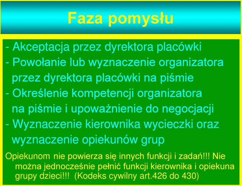 Wyznaczenie kierownika wycieczki oraz wyznaczenie opiekunów grup Opiekunom nie powierza się innych funkcji