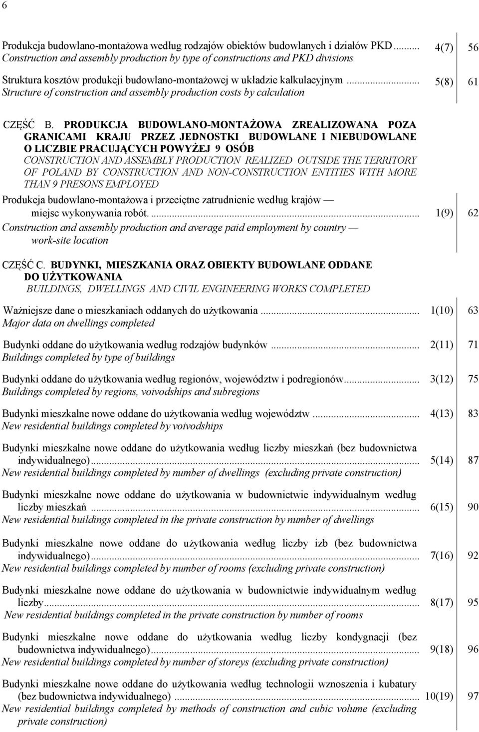 .. Structure of construction and assembly production costs by calculation 4(7) 56 5(8) 61 CZĘŚĆ B.