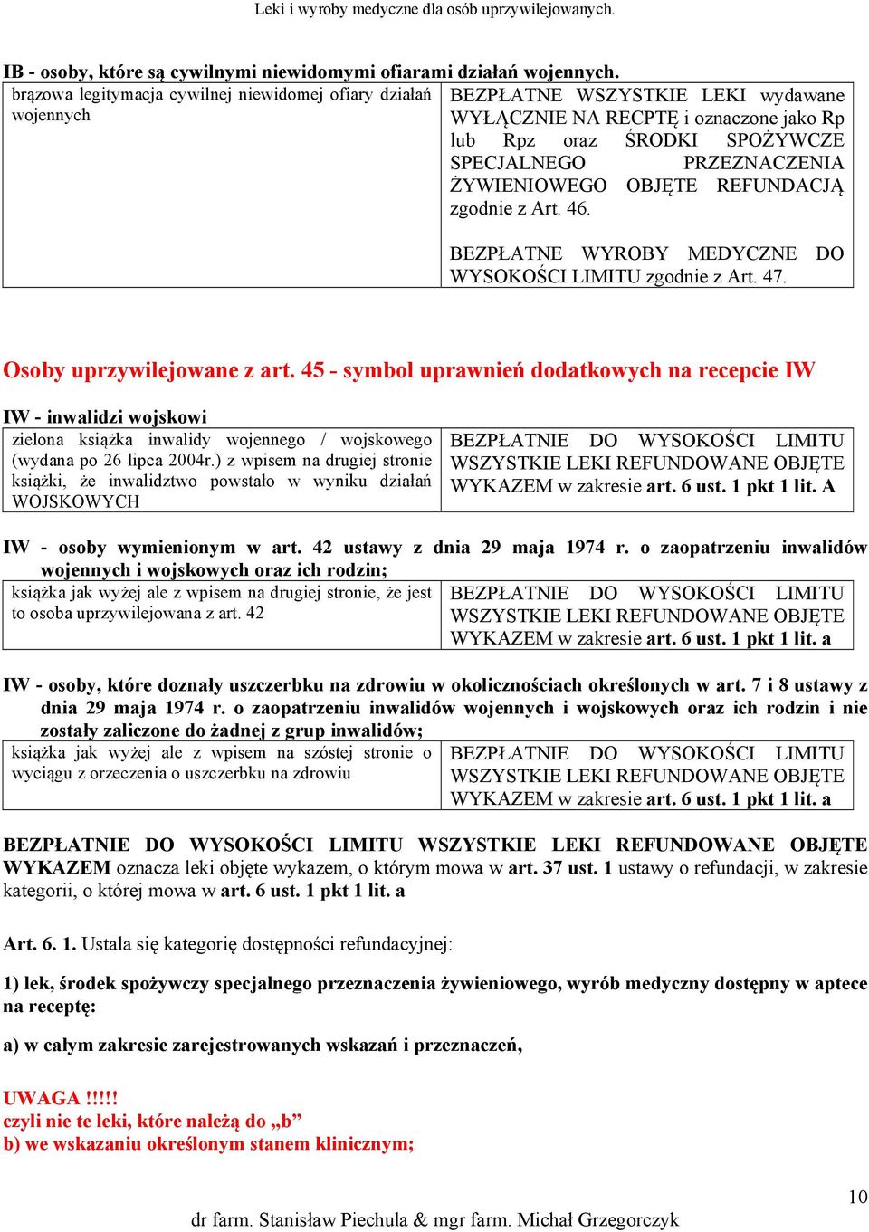 ŻYWIENIOWEGO OBJĘTE REFUNDACJĄ zgodnie z Art. 46. BEZPŁATNE WYROBY MEDYCZNE DO WYSOKOŚCI LIMITU zgodnie z Art. 47. Osoby uprzywilejowane z art.