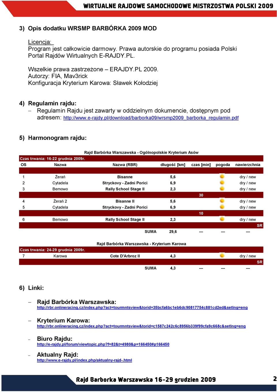 pl/download/barborka09/wrsmp2009_barborka_regulamin.pdf 5) Harmonogram rajdu: Czas trwania: 16-22 grudnia 2009r.