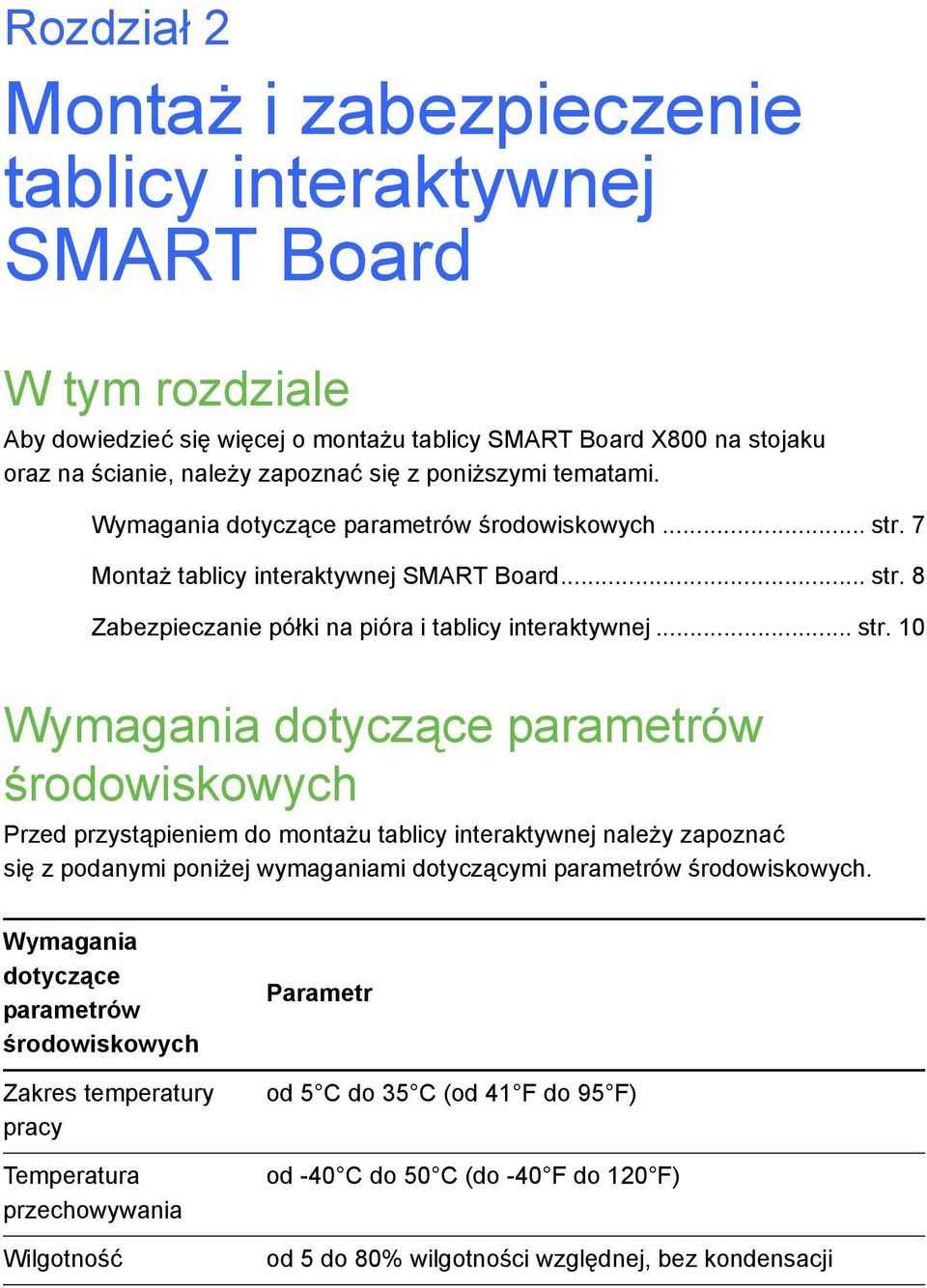 7 Montaż tablicy interaktywnej SMART Board... str.