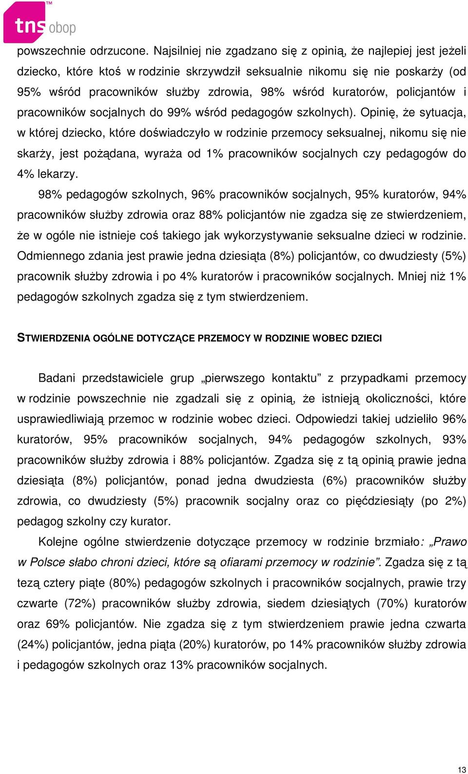 kuratorów, policjantów i pracowników socjalnych do 99% wśród pedagogów szkolnych).