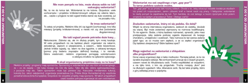 Ile trwa wolontariat? To zależy od projektu. Niektóre kilka dni czy tygodni (workcampy), inne kilka miesięcy (projekty krótkoterminowe), a nawet rok czy dwa (wolontariat długoterminowy).