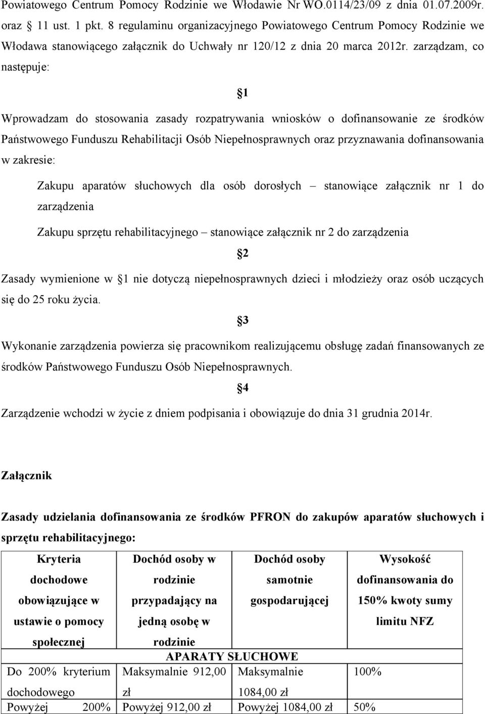 zarządzam, co następuje: 1 Wprowadzam do stosowania zasady rozpatrywania wniosków o dofinansowanie ze środków Państwowego Funduszu Rehabilitacji Osób Niepełnosprawnych oraz przyznawania