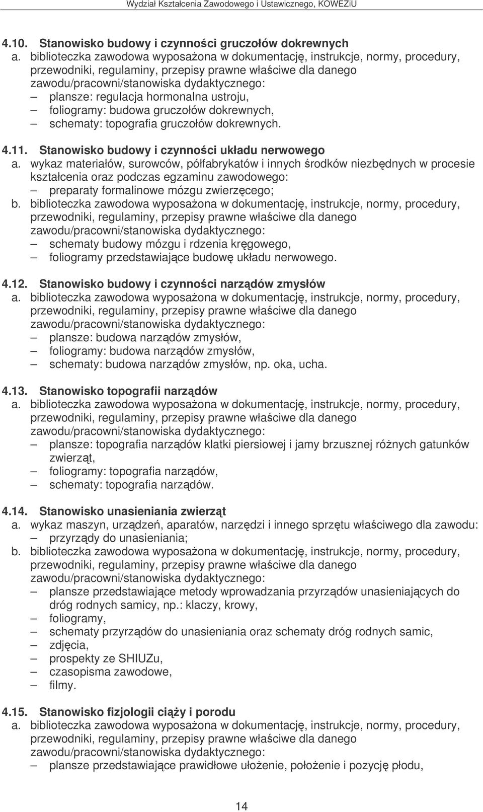 Stanowisko budowy i czynnoci narzdów zmysłów plansze: budowa narzdów zmysłów, foliogramy: budowa narzdów zmysłów, schematy: budowa narzdów zmysłów, np. oka, ucha. 4.13.