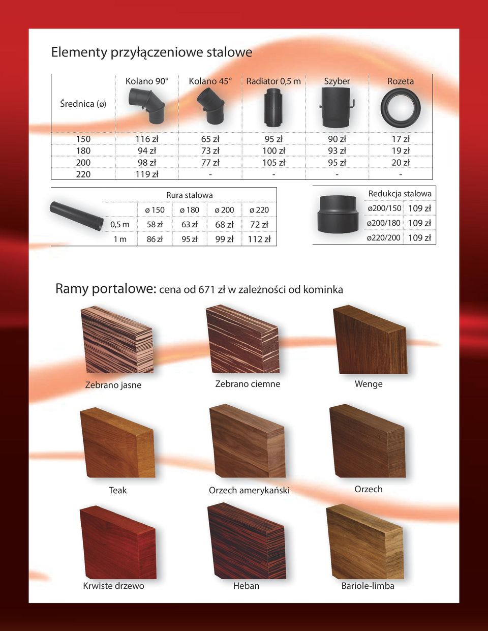 63 zł 68 zł 72 zł 1 m 86 zł 95 zł 99 zł 112 zł Redukcja stalowa ø200/150 109 zł ø200/180 109 zł ø220/200 109 zł Ramy portalowe: