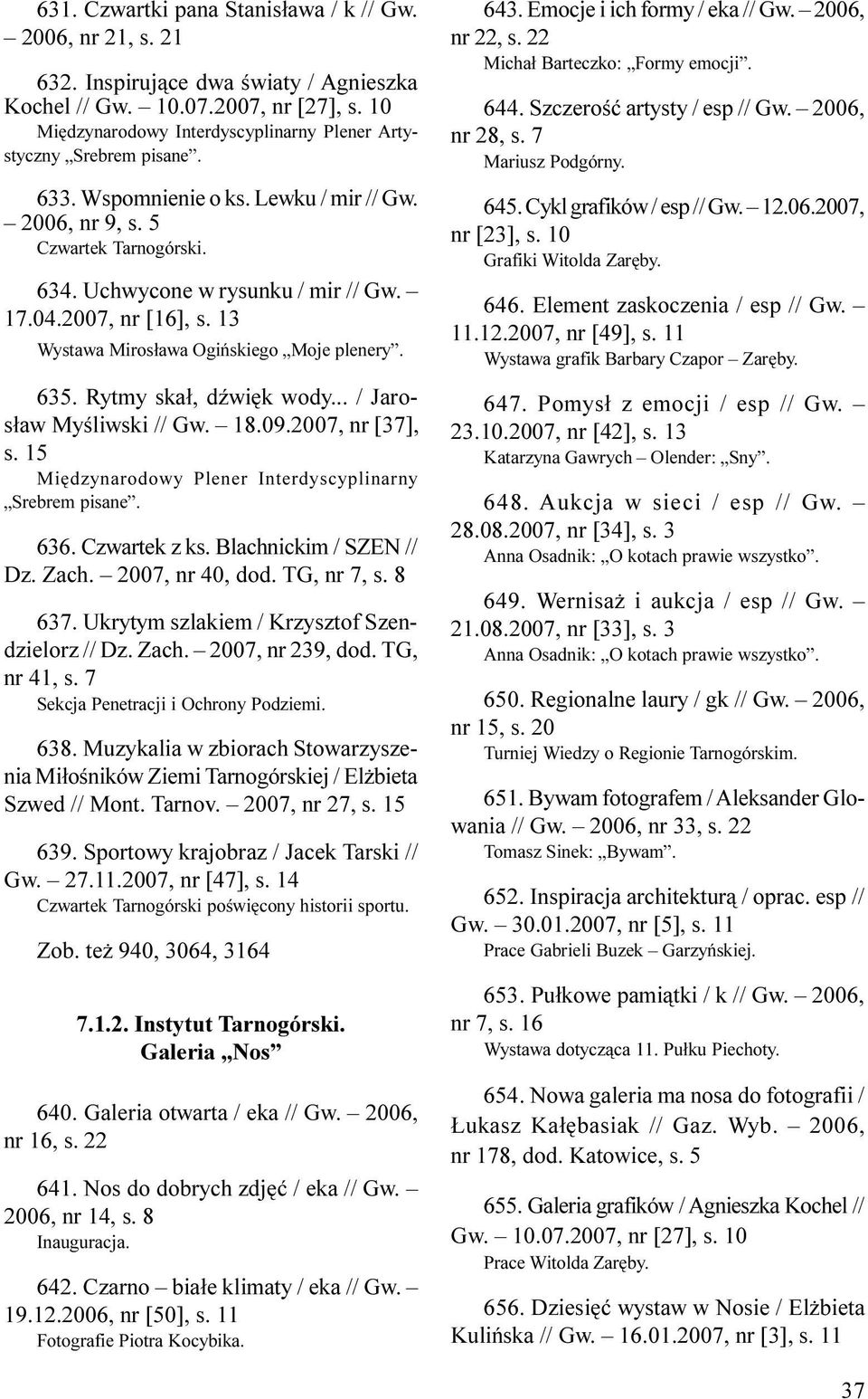 2007, nr [16], s. 13 Wystawa Miros³awa Ogiñskiego Moje plenery. 635. Rytmy ska³, dÿwiêk wody... / Jaros³aw Myœliwski // Gw. 18.09.2007, nr [37], s.