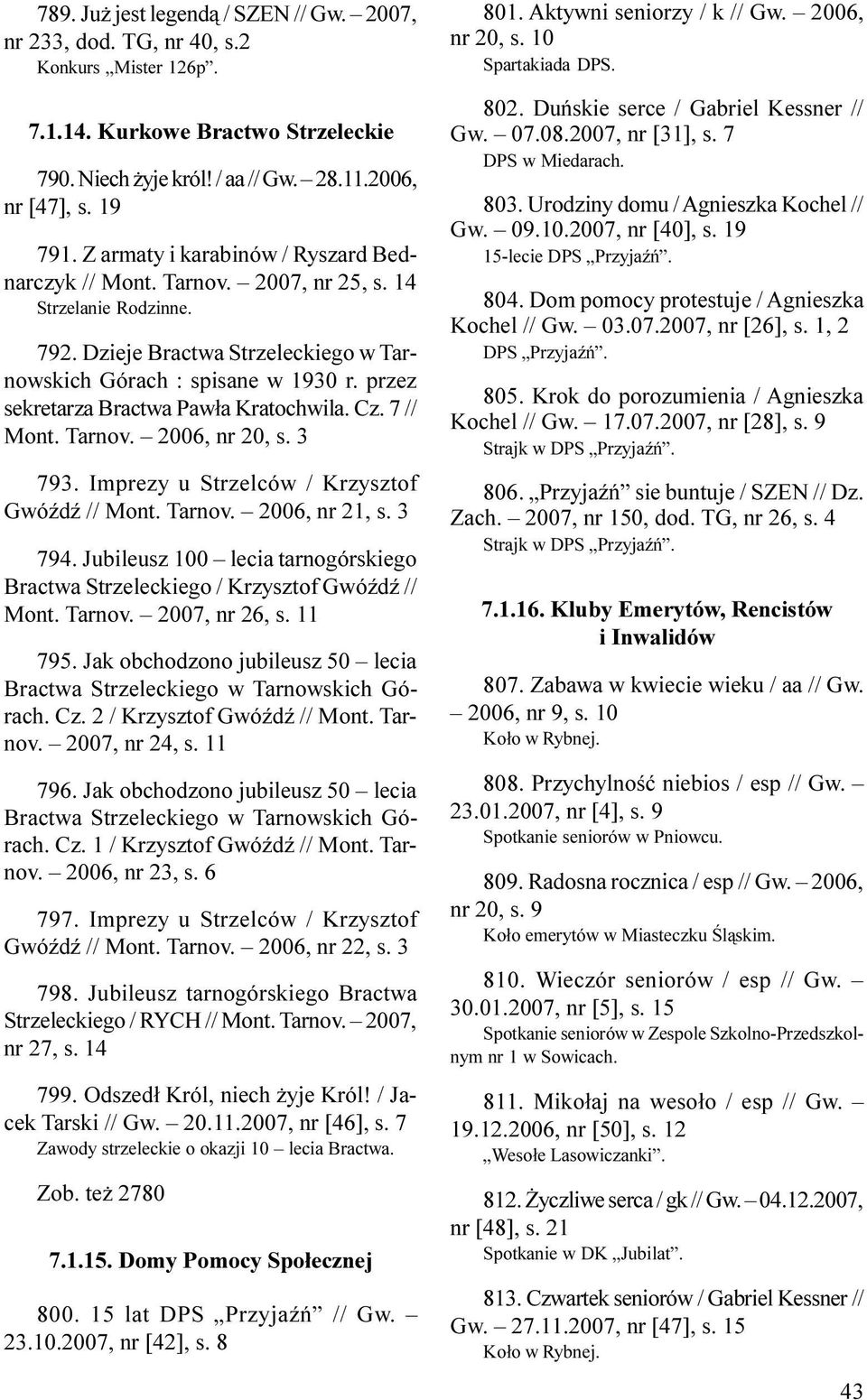 przez sekretarza Bractwa Paw³a Kratochwila. Cz. 7 // Mont. Tarnov. 2006, nr 20, s. 3 793. Imprezy u Strzelców / Krzysztof GwóŸdŸ // Mont. Tarnov. 2006, nr 21, s. 3 794.
