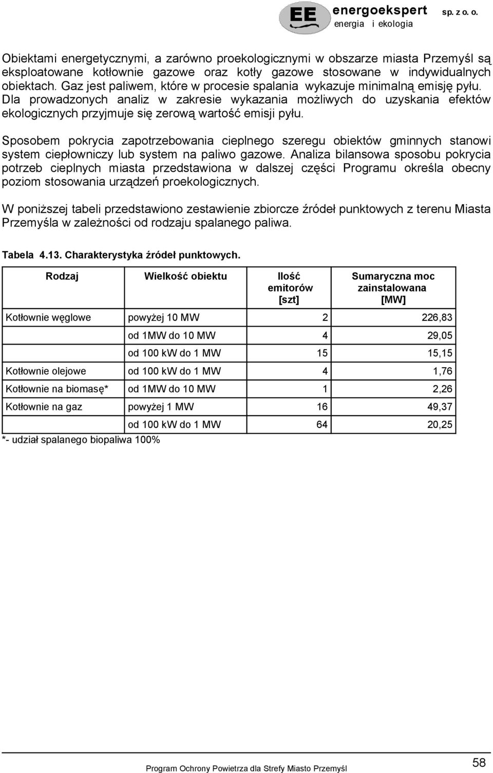 Dla prowadzonych analiz w zakresie wykazania możliwych do uzyskania efektów ekologicznych przyjmuje się zerową wartość emisji pyłu.