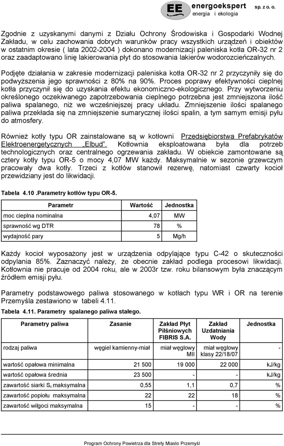 Podjęte działania w zakresie modernizacji paleniska kotła OR-32 nr 2 przyczyniły się do podwyższenia jego sprawności z 80% na 90%.