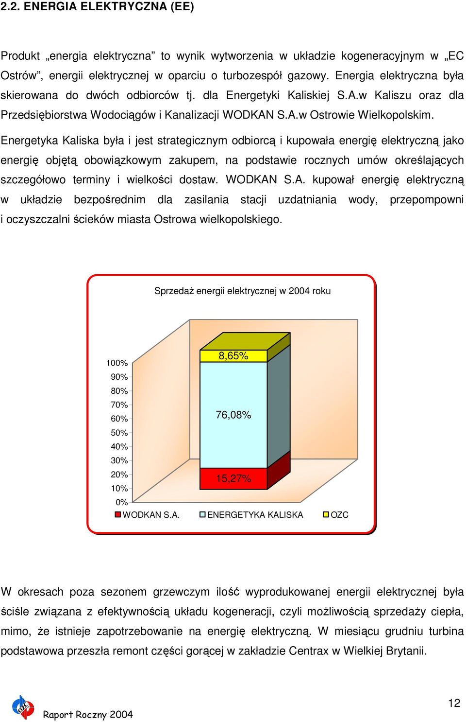 Energetyka Kaliska była i jest strategicznym odbiorcą i kupowała energię elektryczną jako energię objętą obowiązkowym zakupem, na podstawie rocznych umów określających szczegółowo terminy i wielkości